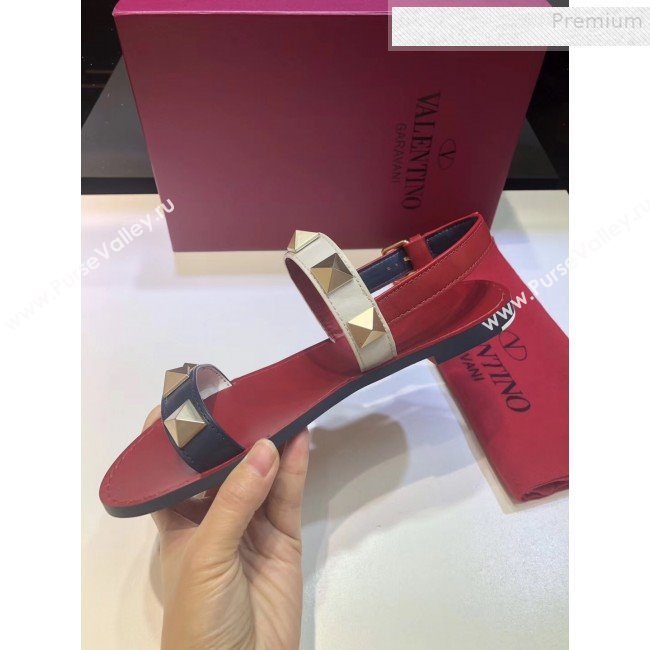 Valentino RockStud Leather Flat Sandals Red/Multicolor 2019 (XINL-9081539)