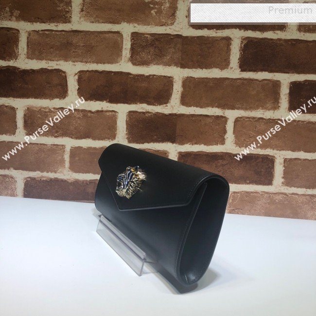 Gucci Broadway Leather Clutch with Tiger 576532 Black 2019 (DLH-9081411)