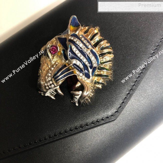 Gucci Broadway Leather Clutch with Tiger 576532 Black 2019 (DLH-9081411)