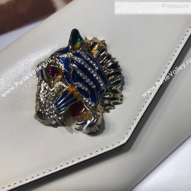 Gucci Broadway Leather Clutch with Tiger 576532 White 2019 (DLH-9081412)