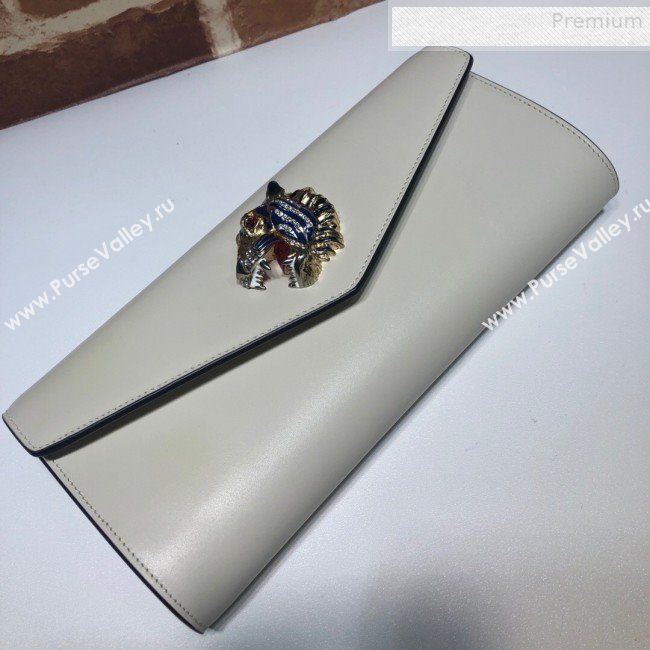Gucci Broadway Leather Clutch with Tiger 576532 White 2019 (DLH-9081412)
