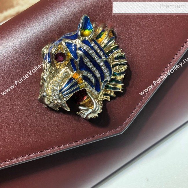 Gucci Broadway Leather Clutch with Tiger 576532 Burgundy 2019 (DLH-9081413)