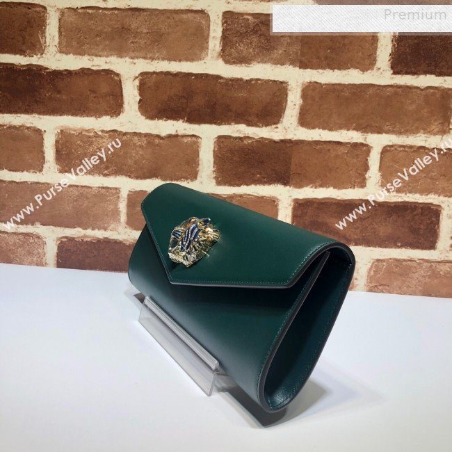 Gucci Broadway Leather Clutch with Tiger 576532 Green 2019 (DLH-9081414)