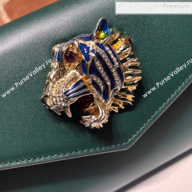 Gucci Broadway Leather Clutch with Tiger 576532 Green 2019 (DLH-9081414)