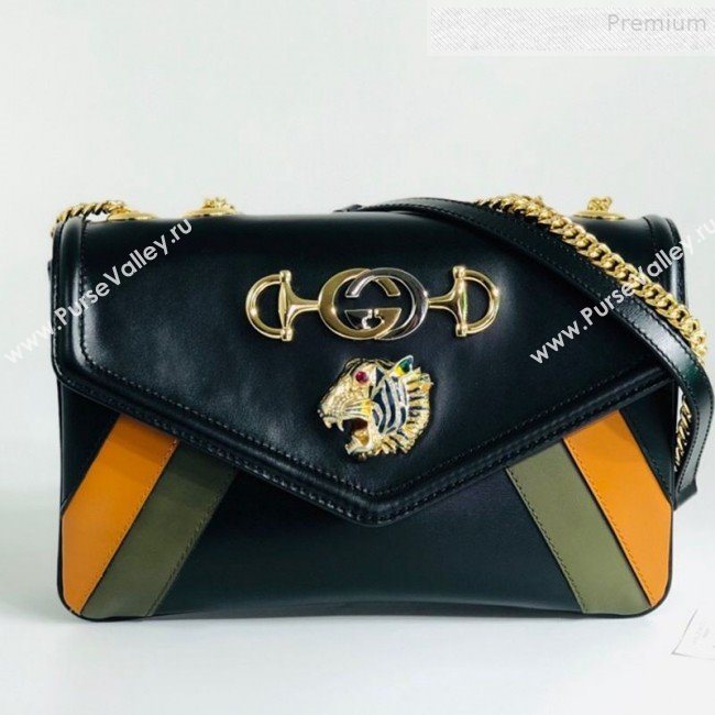 Gucci Rajah Medium Shoulder Bag in Patchwork Leather 537241 Black 2019 (MINGH-9081418)