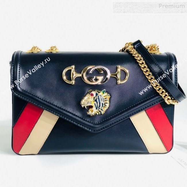 Gucci Rajah Medium Shoulder Bag in Patchwork Leather 537241 Blue 2019 (MINGH-9081419)