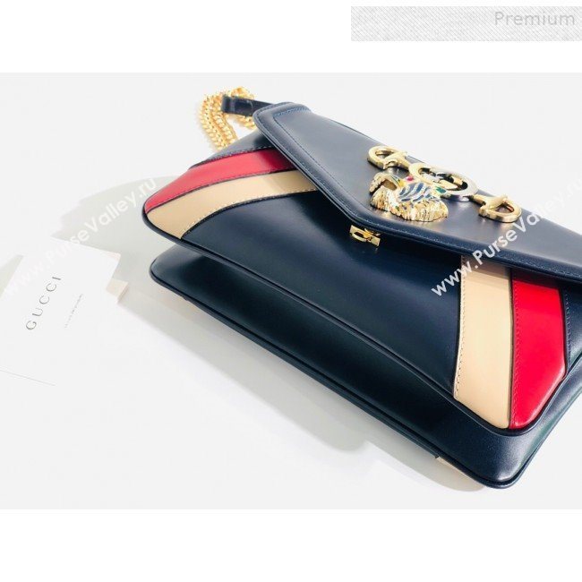 Gucci Rajah Medium Shoulder Bag in Patchwork Leather 537241 Blue 2019 (MINGH-9081419)