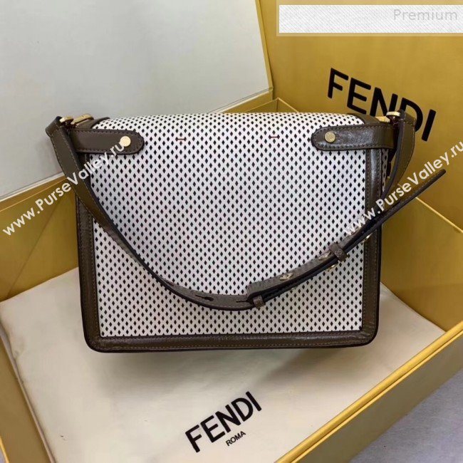 Fendi Kan U Large Embossed Corners Perforated Leather Flap Bag White 2019 (AFEI-9081424)