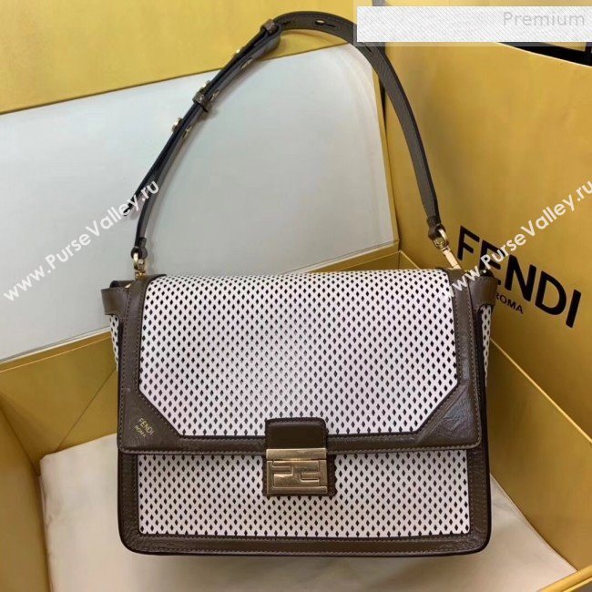 Fendi Kan U Large Embossed Corners Perforated Leather Flap Bag White 2019 (AFEI-9081424)
