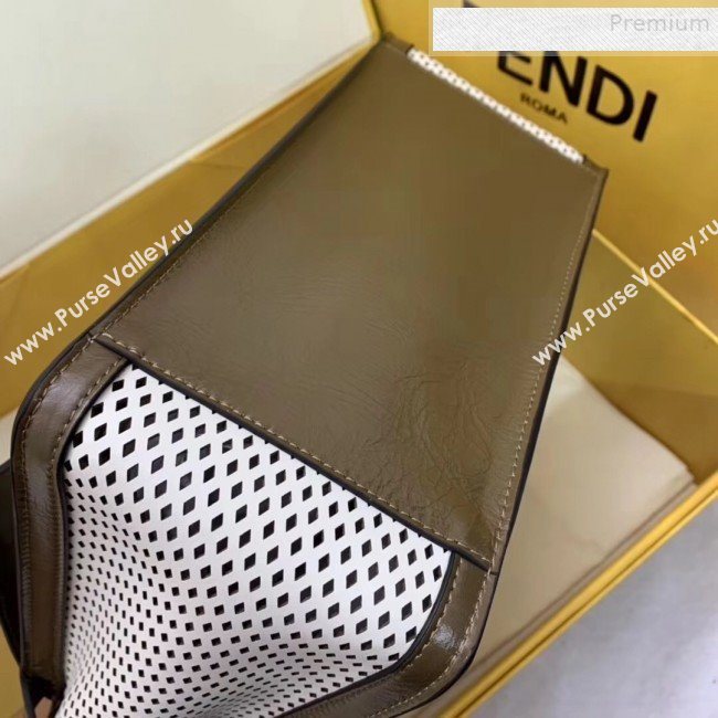 Fendi Kan U Large Embossed Corners Perforated Leather Flap Bag White 2019 (AFEI-9081424)