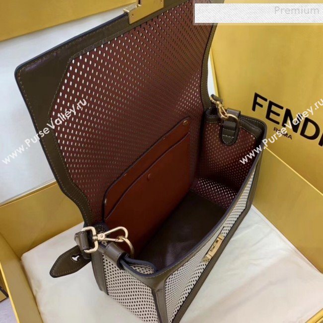 Fendi Kan U Large Embossed Corners Perforated Leather Flap Bag White 2019 (AFEI-9081424)