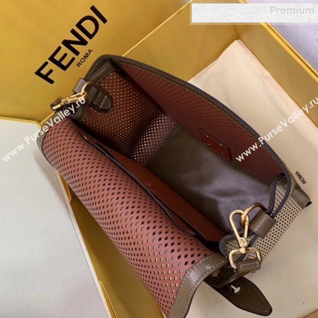 Fendi Kan U Large Embossed Corners Perforated Leather Flap Bag White 2019 (AFEI-9081424)