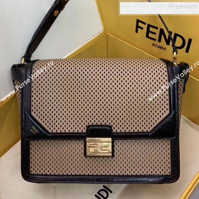 Fendi Kan U Large Embossed Corners Perforated Leather Flap Bag Khaki 2019 (AFEI-9081425)