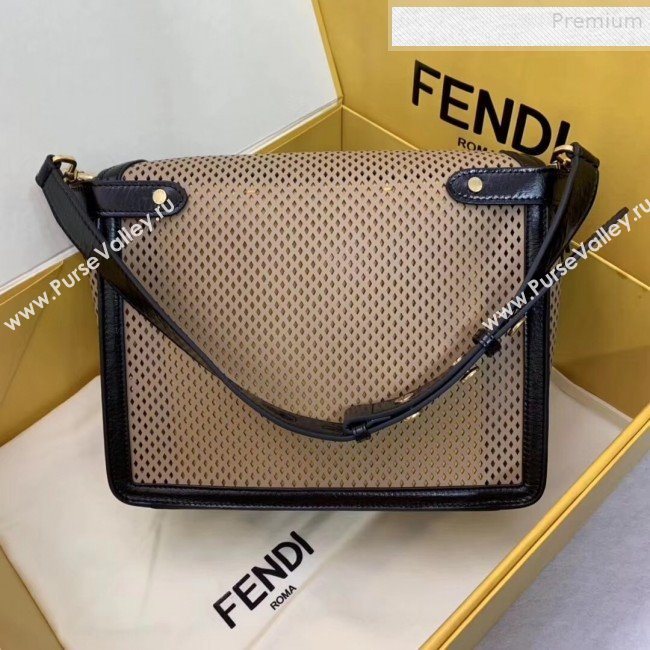 Fendi Kan U Large Embossed Corners Perforated Leather Flap Bag Khaki 2019 (AFEI-9081425)