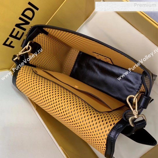 Fendi Kan U Large Embossed Corners Perforated Leather Flap Bag Khaki 2019 (AFEI-9081425)