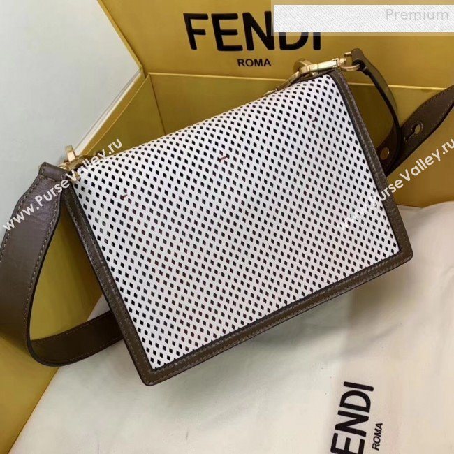 Fendi Kan U Medium Embossed Corners Perforated Leather Flap Bag White 2019 (AFEI-9081422)