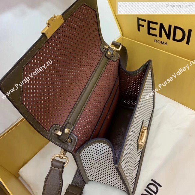Fendi Kan U Medium Embossed Corners Perforated Leather Flap Bag White 2019 (AFEI-9081422)