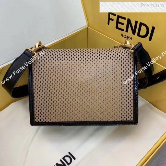 Fendi Kan U Medium Embossed Corners Perforated Leather Flap Bag Khaki 2019 (AFEI-9081423)