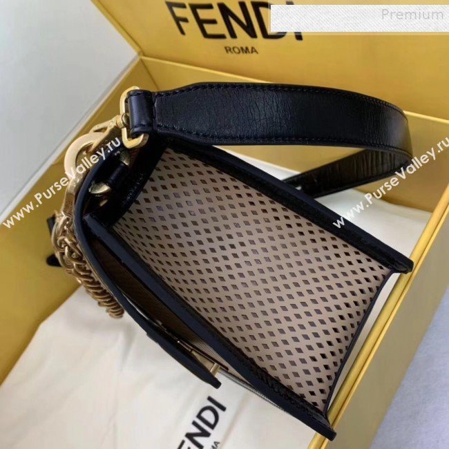 Fendi Kan U Medium Embossed Corners Perforated Leather Flap Bag Khaki 2019 (AFEI-9081423)