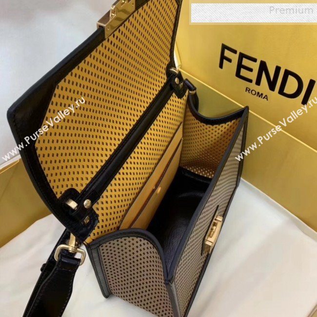 Fendi Kan U Medium Embossed Corners Perforated Leather Flap Bag Khaki 2019 (AFEI-9081423)