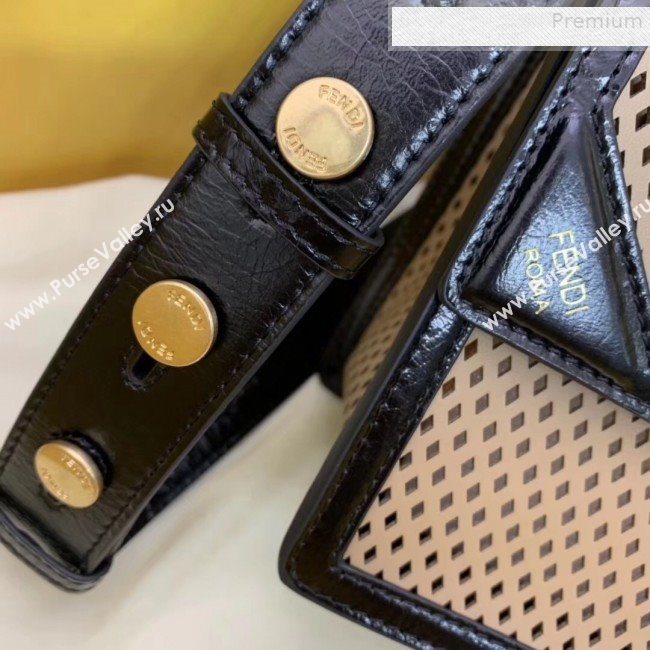 Fendi Kan U Medium Embossed Corners Perforated Leather Flap Bag Khaki 2019 (AFEI-9081423)