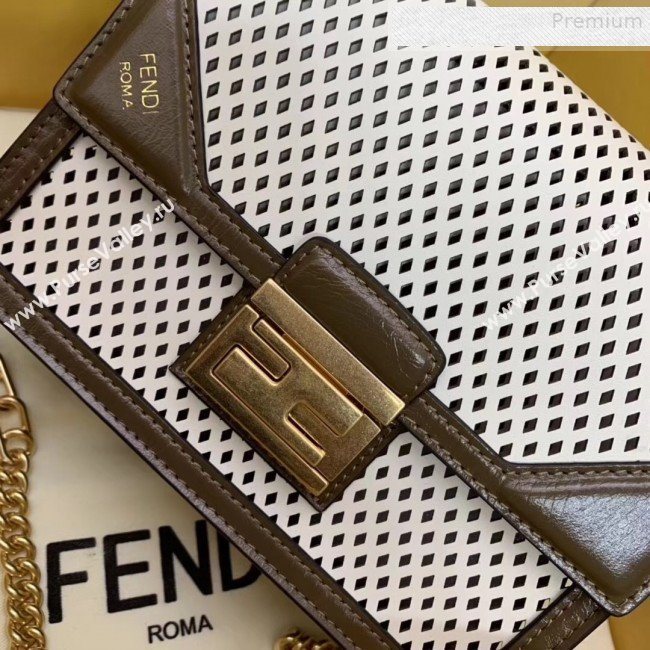 Fendi Kan U Small Embossed Corners Perforated Leather Flap Bag White 2019 (AFEI-9081420)