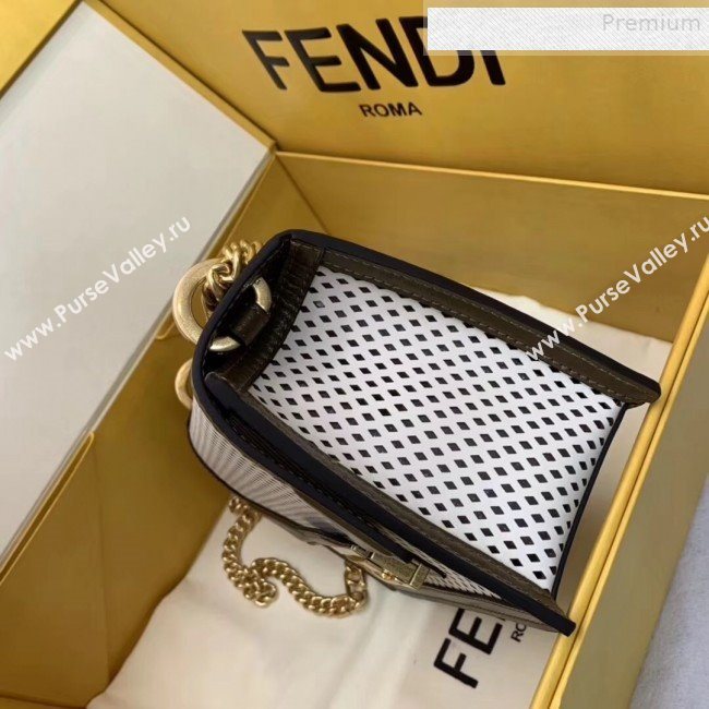 Fendi Kan U Small Embossed Corners Perforated Leather Flap Bag White 2019 (AFEI-9081420)