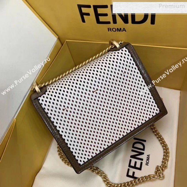 Fendi Kan U Small Embossed Corners Perforated Leather Flap Bag White 2019 (AFEI-9081420)