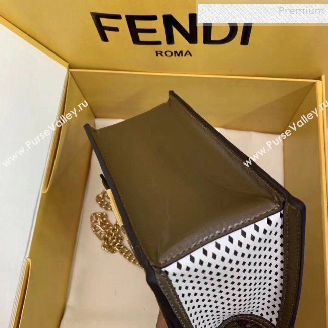 Fendi Kan U Small Embossed Corners Perforated Leather Flap Bag White 2019 (AFEI-9081420)