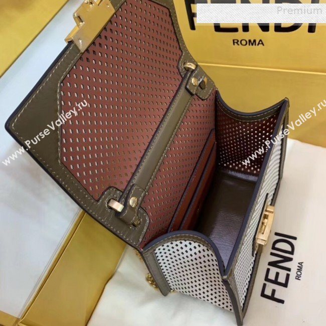 Fendi Kan U Small Embossed Corners Perforated Leather Flap Bag White 2019 (AFEI-9081420)