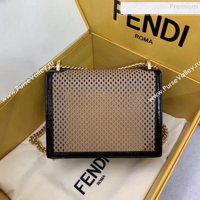 Fendi Kan U Small Embossed Corners Perforated Leather Flap Bag Khaki 2019 (AFEI-9081421)