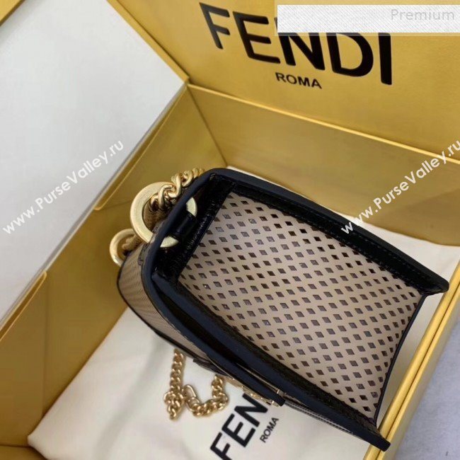 Fendi Kan U Small Embossed Corners Perforated Leather Flap Bag Khaki 2019 (AFEI-9081421)