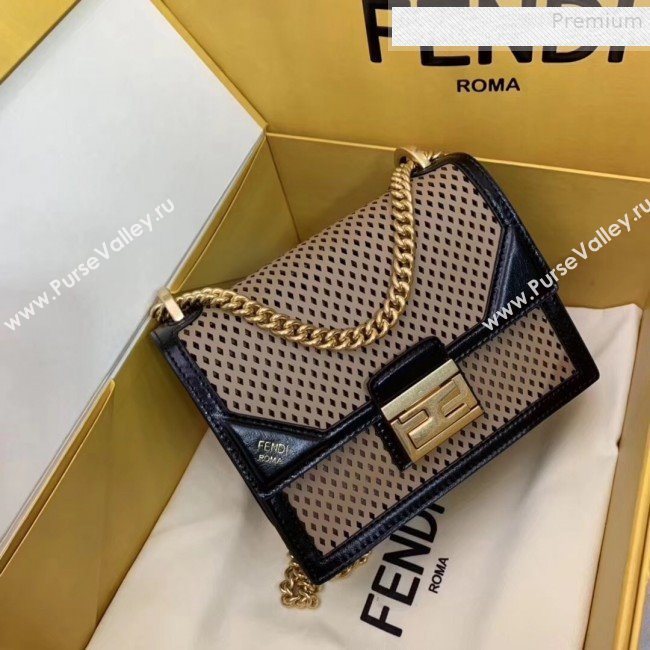 Fendi Kan U Small Embossed Corners Perforated Leather Flap Bag Khaki 2019 (AFEI-9081421)