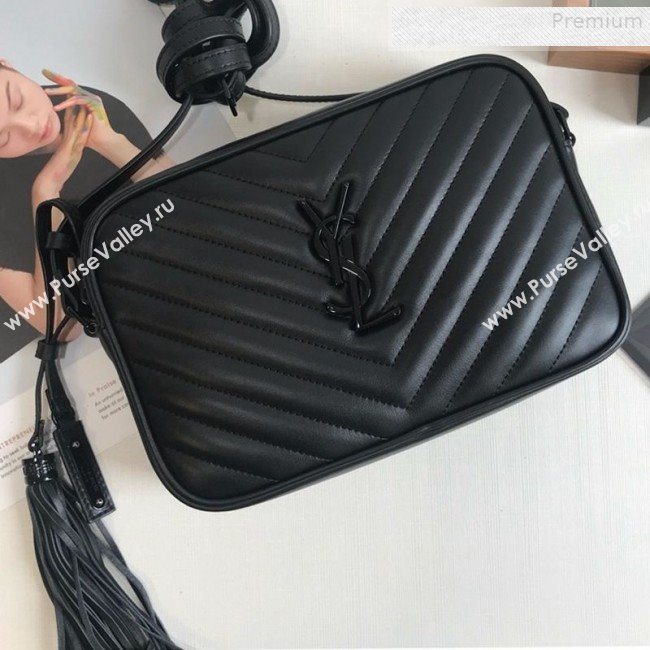 Saint Laurent Lou Camera Shoulder Bag in Quilted Leather 520534 All Black  2018 (KTS-9081505)