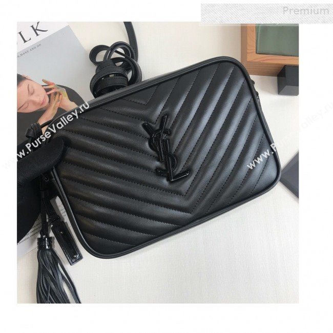 Saint Laurent Lou Camera Shoulder Bag in Quilted Leather 520534 All Black  2018 (KTS-9081505)