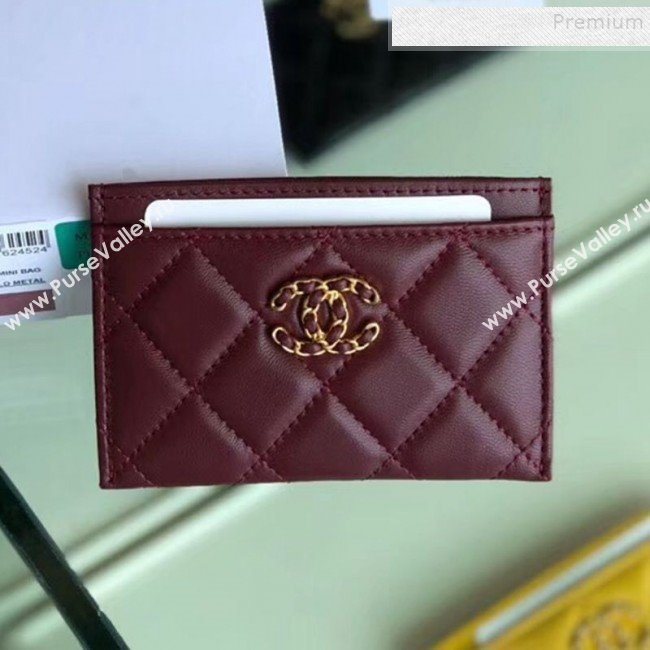 Chanel Quilted Lambskin Chain CC Card Holder AP0731 Burgundy 2019 (SHANS-9101850)