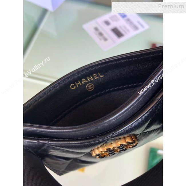 Chanel Quilted Lambskin Chain CC Card Holder AP0731 Black 2019 (SHANS-9101851)