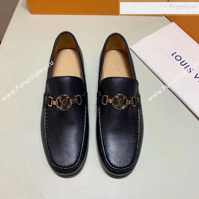 Louis Vuitton Mens Stitching Calfskin LV Circle Buckle Loafers Black 2019 (SHOUHE-9102134)