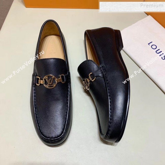 Louis Vuitton Mens Stitching Calfskin LV Circle Buckle Loafers Black 2019 (SHOUHE-9102134)