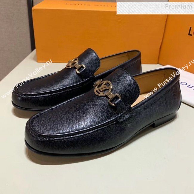 Louis Vuitton Mens Stitching Calfskin LV Circle Buckle Loafers Black 2019 (SHOUHE-9102134)