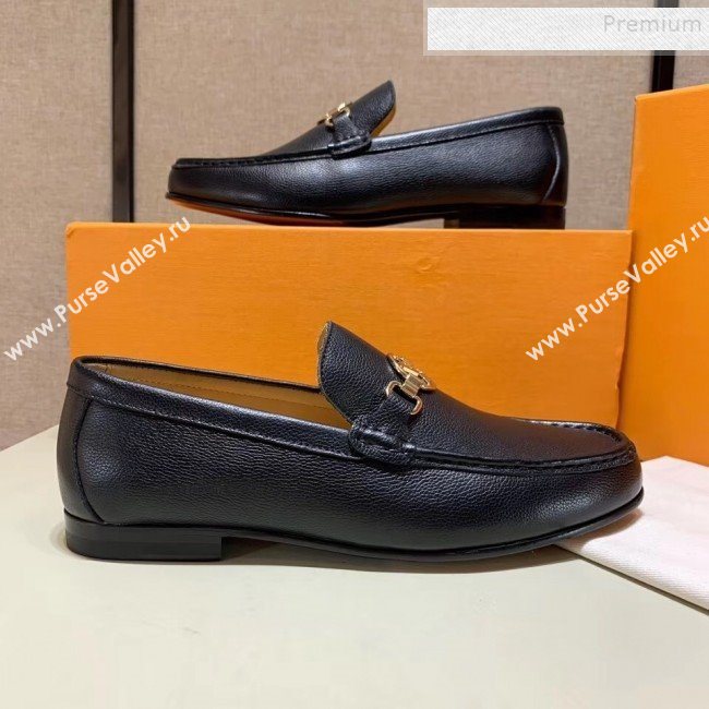 Louis Vuitton Mens Stitching Calfskin LV Circle Buckle Loafers Black 2019 (SHOUHE-9102134)