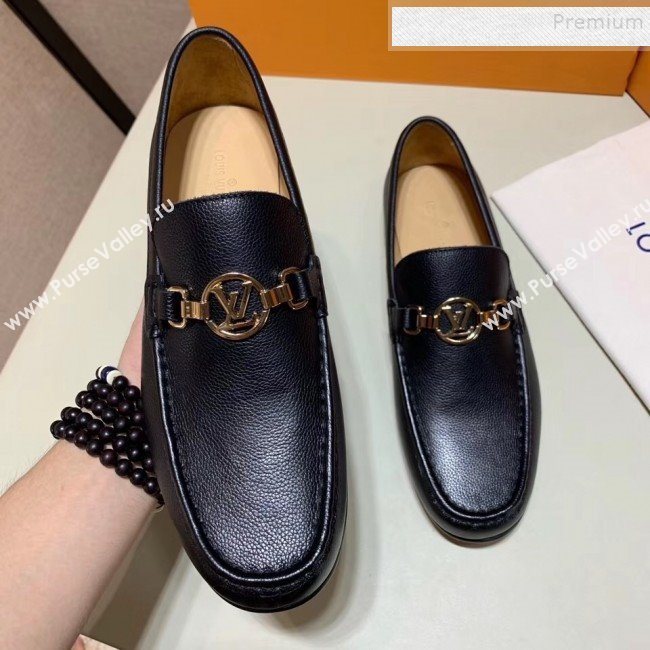 Louis Vuitton Mens Stitching Calfskin LV Circle Buckle Loafers Black 2019 (SHOUHE-9102134)