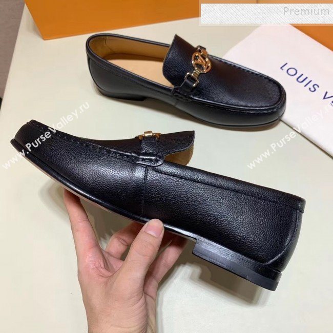 Louis Vuitton Mens Stitching Calfskin LV Circle Buckle Loafers Black 2019 (SHOUHE-9102134)