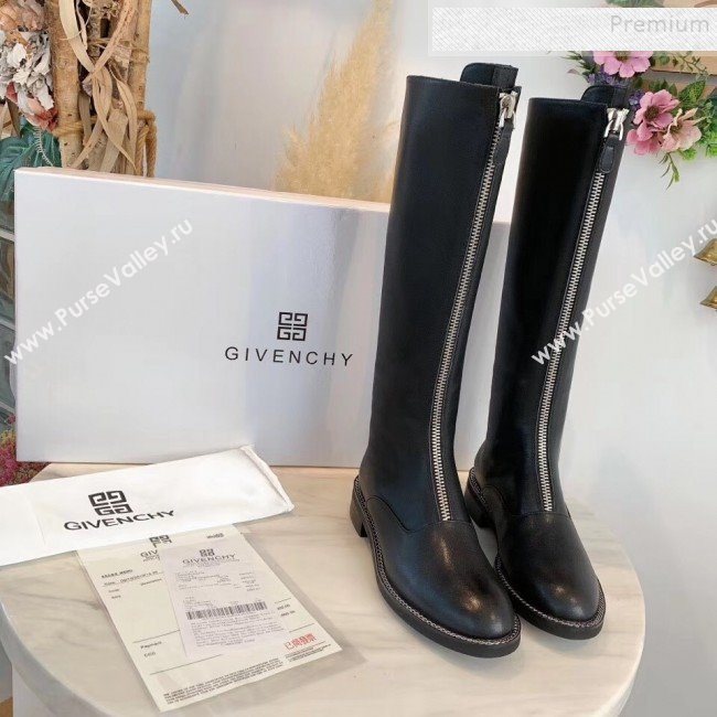 Givenchy Calfskin Front Zip Flat High Boots Black 2019 (MD-9102332)