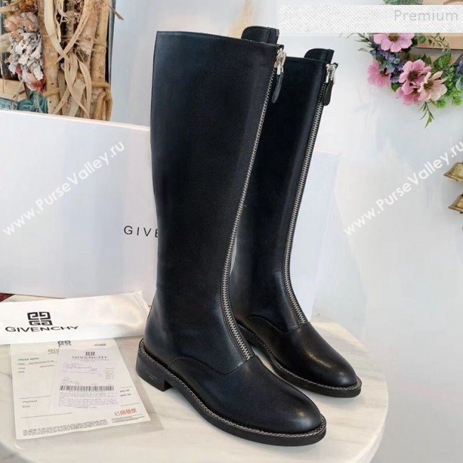 Givenchy Calfskin Front Zip Flat High Boots Black 2019 (MD-9102332)