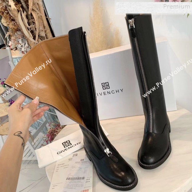 Givenchy Calfskin Front Zip Flat High Boots Black 2019 (MD-9102332)