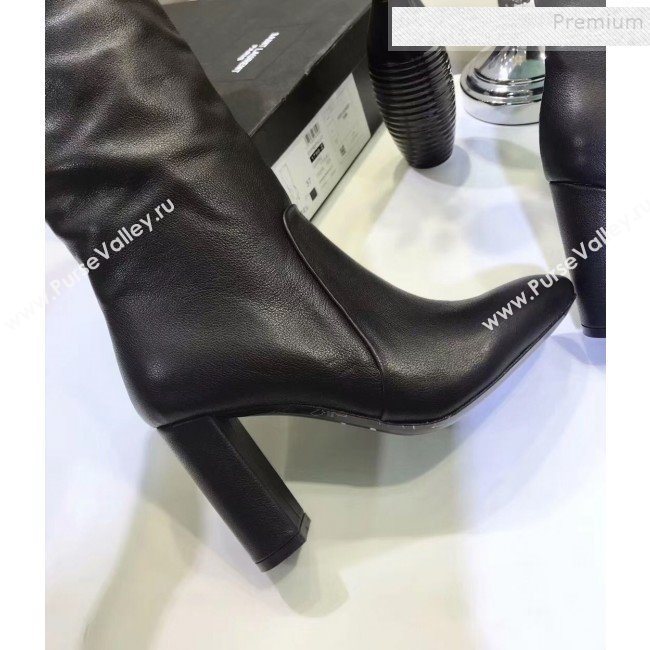 Saint Laurent Calfskin Logo Side High Heel Knee Boots Black 2019 (JINC-9102537)