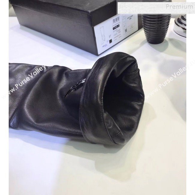 Saint Laurent Calfskin Logo Side High Heel Knee Boots Black 2019 (JINC-9102537)