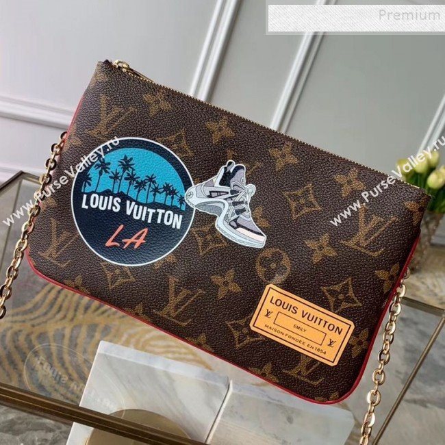 Louis Vuitton Monogram Canvas Print Double Zip Pochette Pouch with Chain M67561 2019 (FANG-9101427)