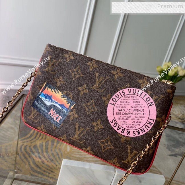 Louis Vuitton Monogram Canvas Print Double Zip Pochette Pouch with Chain M67561 2019 (FANG-9101427)